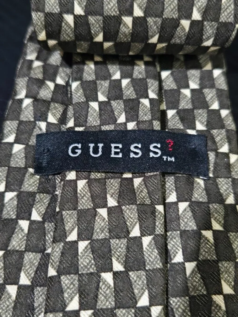 Guess Black Geometric Patterned Silk Tie Made in USA